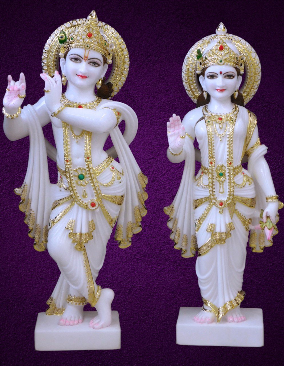 Radha Krishna standing white marble