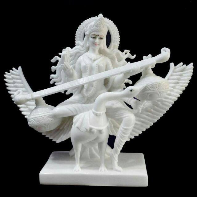Saraswati Mata white marble moorti – Pandey Moorti Art Jaipur