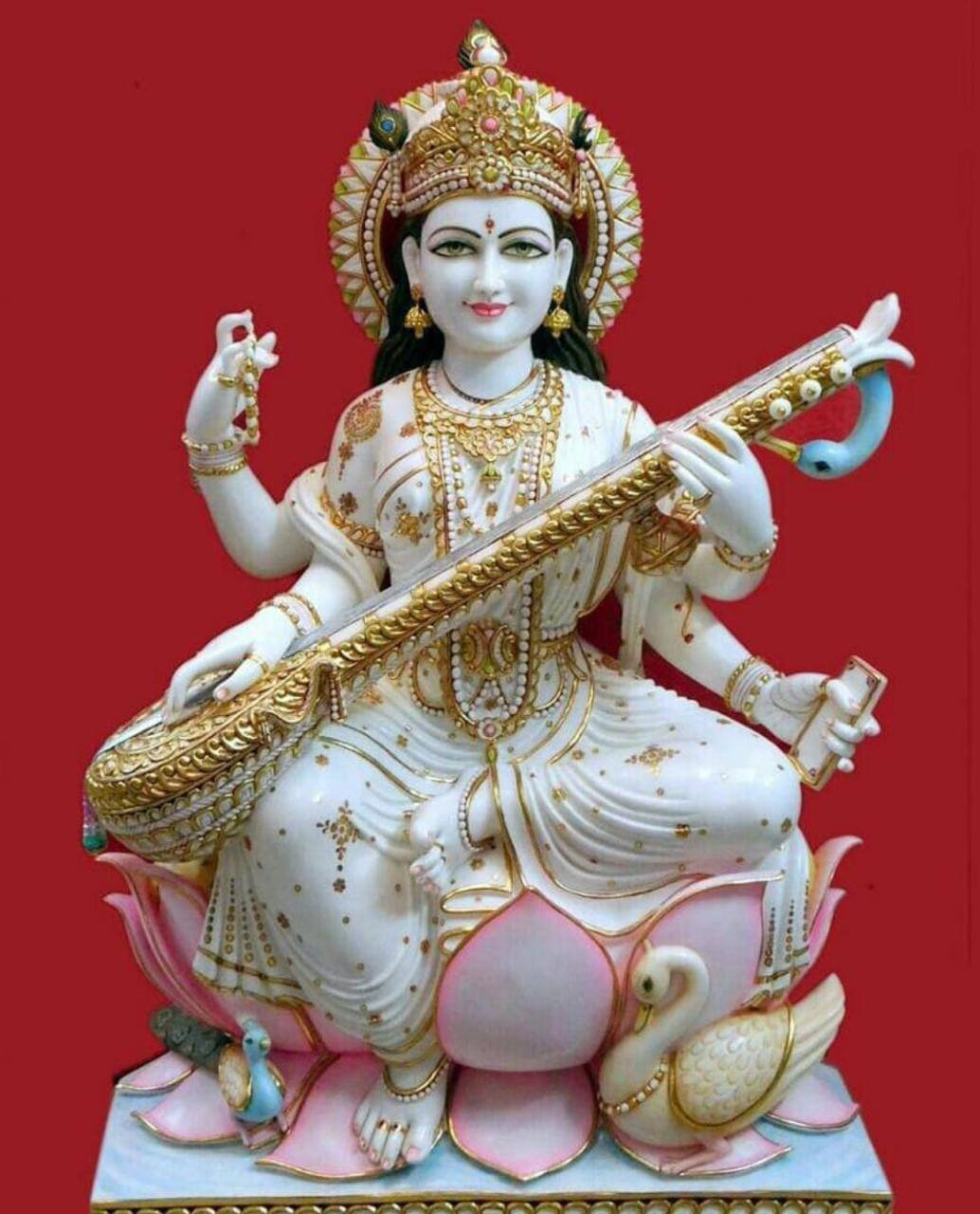 Saraswati Mata colored marble statue – Pandey Moorti Art