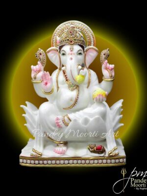 Ganesh ji Kamal Singhasan Moorti in White Marble by Pandey Moorti Art